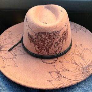 Custom Felt Western Hat with Floral and Bull Design.